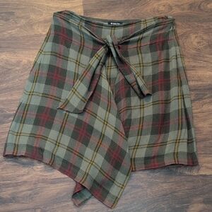 Worth Asymmetrical Plaid Skirt in Green and Red